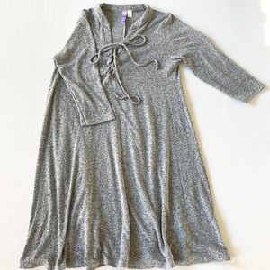 Francesca’s Alya gray jersey dress with lace up neckline, size large